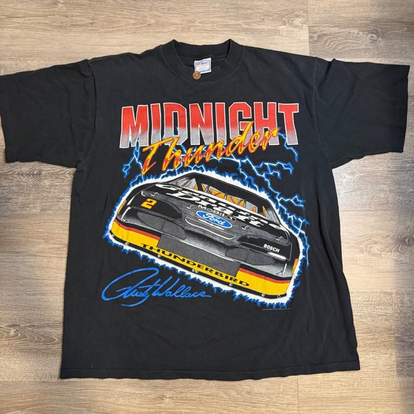 Vintage 90s Rusty Wallace Midnight Thunder AOP Nascar Racing T Shirt XL